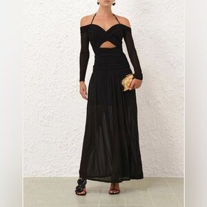 NWT ZIMMERMANN ILLUMINATE DRAPED OFF-SHOULDER NECK TIE  MAXI DRESS. SIZE 3/US10